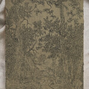 Ink sketch vintage wall art, Antique classic sketch, Farmhouse moody wall art, Vintage textile wall art print, Woodland landscape drawing image 3