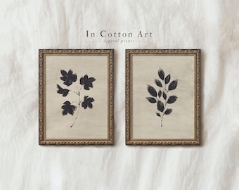 Ensemble de 2 tableaux de feuilles noires, tableau de feuilles neutres, tableau botanique noir et beige, impression botanique en 2 pièces, tableau minimaliste de feuilles