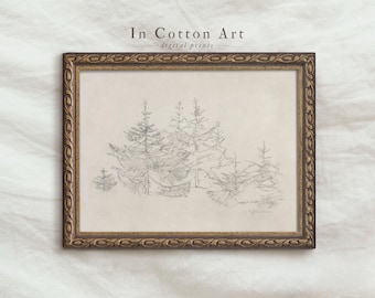 Rustic Winter Landscape PRINTABLE Art / Pine Forest Sketch / Neutral Farmhouse Art Print | D4