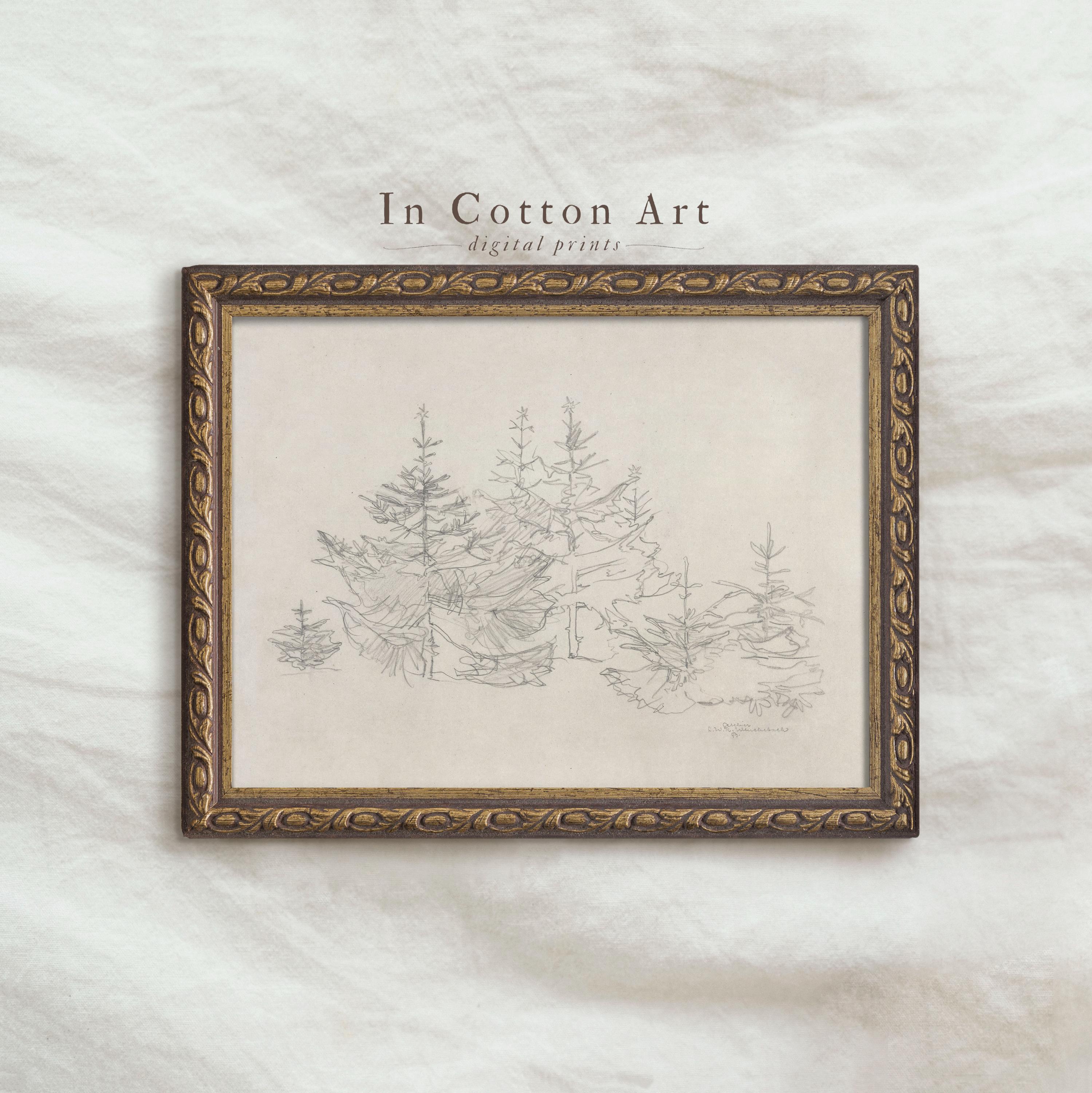 Rustic Winter Landscape PRINTABLE Art / Pine Forest Sketch / Neutral ...