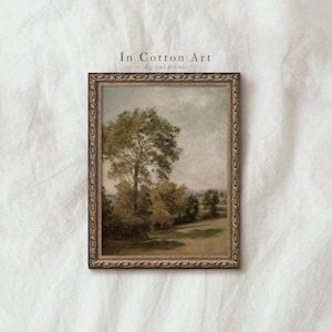 Vintage Tree Art Print / Vertical Landscape Painting Rustic PRINTABLE Digital Download Wall Art / Country Village Decor | P224