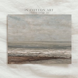 Soft Coastal Landscape Painting PRINTABLE / Vintage Neutral Seascape Print / Muted Wall Art Digital Download | P33