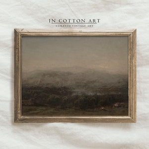 Moody Vintage Landscape Oil Painting / Dark Green  Scenery Art PRINTABLE / Antique Farmhouse Decor | P128