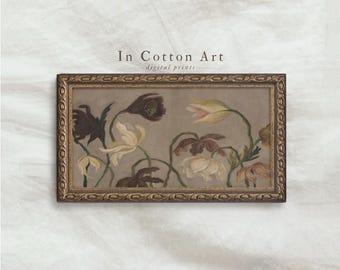 Arte mural imprimible floral vintage, pintura botánica de tulipanes descoloridos, lámina de arte floral en tonos neutros, obra de arte digital de estilo antiguo / P306