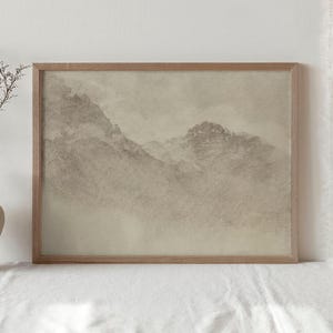 Minimalist Neutral Drawing PRINTABLE / Soft Beige Mountain Landscape Art Print / Vintage Rustic Sketch Print Digital Downloadable | D68 image 7