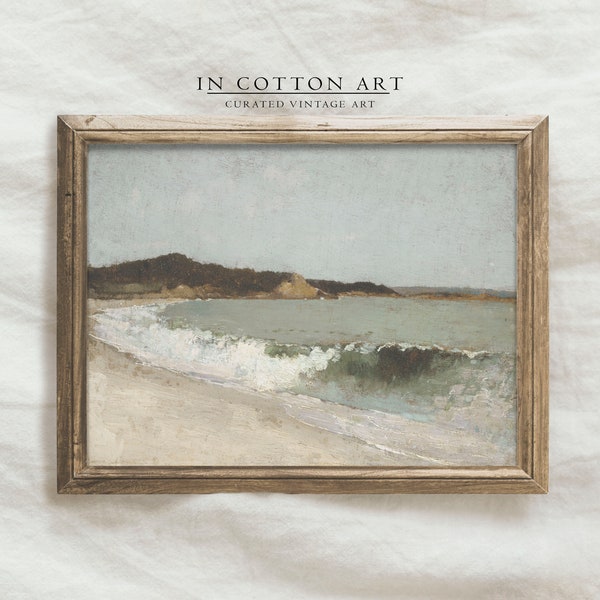 Muted Neutral Beach Art Print / Vintage Seascape Scenery Painting / Neutral Coastal Printable | P16