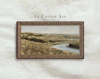 Panoramic Summer Landscape Oil Painting / Vintage Farmhouse Scenery Art PRINTABLE / Narrow Above Bed Art | P102