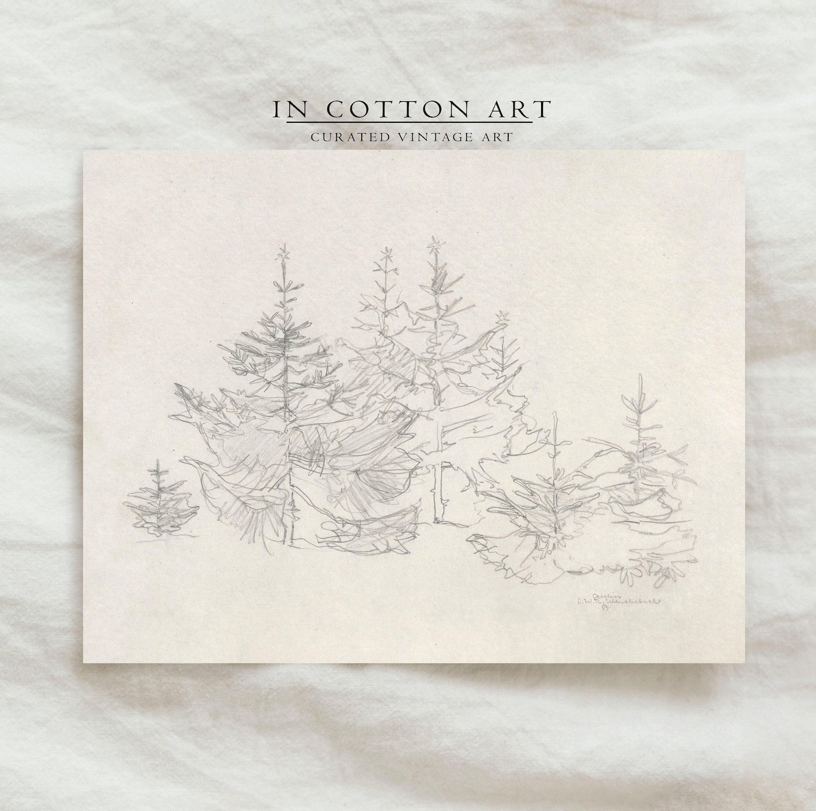 Rustic Winter Landscape PRINTABLE Art / Pine Forest Sketch / Neutral ...