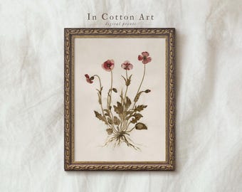 May include: A framed botanical print featuring a cluster of red poppies with green leaves and stems. The artwork is set against a cream-colored background and framed in a decorative, ornate gold frame. The text "In Cotton Art digital prints" is at the top.