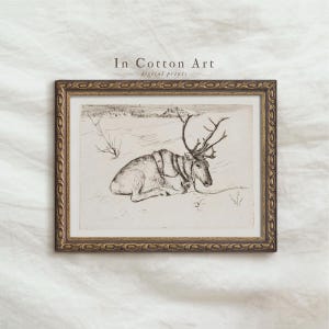 Dibujo de reno navideño vintage para imprimir / Arte mural minimalista navideño / Boceto invernal de estilo rústico para descargar digitalmente / D76