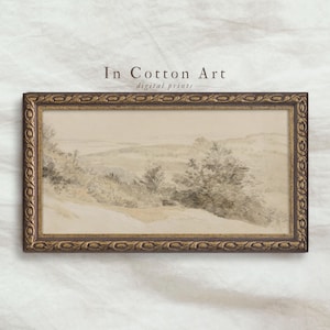 Neutral Panoramic Landscape Painting PRINTABLE / Vintage Narrow Art Print / Muted Beige Wall Art | P83