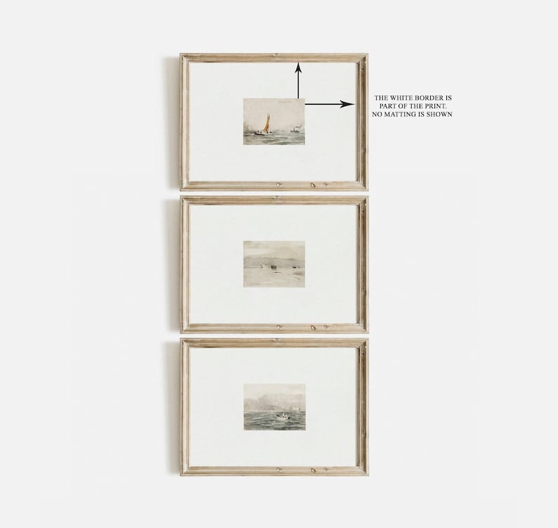 Küsten Bauernhaus Galerie Wand Kunst SET / Muted Kunstdruck Digital DRUCKBAR / Vintage Wohnkultur | P62 Bild 3