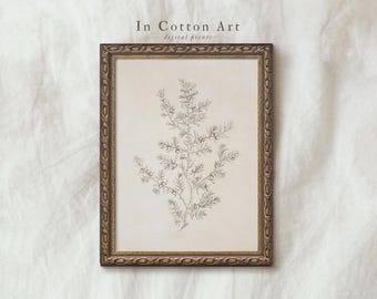 Olive Branch Drawing / Botanical Etching Print / Vintage Sketch Art Neutral PRINTABLE | D35