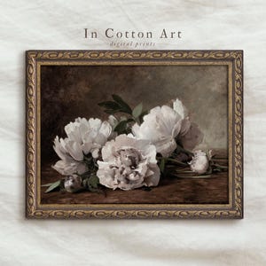 Vintage Peonies Oil Painting / Moody Sill Life Flower Art Print / Dark Academia Art PRINTABLE | P95