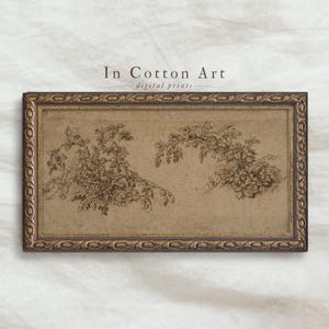 Moody botanical sketch, Dark botanical drawing, Horizontal botanical sketch, Long antique drawing, Long horizontal print vintage, Drawing