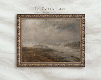 Vintage Moody Landscape Digital Print / Farmhouse Neutral Landscape Wall Art / Earthy Misty River Scene / PRINTABLE Fine Art Download | P268