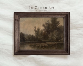 Vintage Moody Lake Landscape / Dark Scenery Oil Painting PRINTABLE / Rustic Print Digital Download | P162