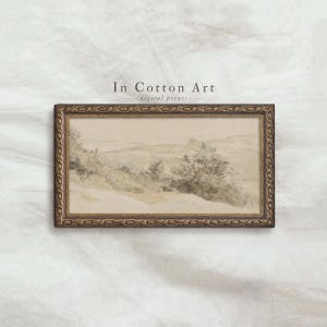Neutral Panoramic Landscape Painting PRINTABLE / Vintage Narrow Art Print / Muted Beige Wall Art | P83