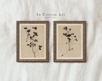 Minimalist Botanical Art Prints Set of 2, Black Floral Prints, Nature Illustration Artwork, Modern Botanical Posters | P290