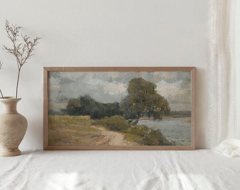 Vintage Panoramic Art Print / Rustic Landscape Painting Above Bed PRINTABLE / Summer Wall Decor DIGITAL Download InCottonArt | P178 image 5