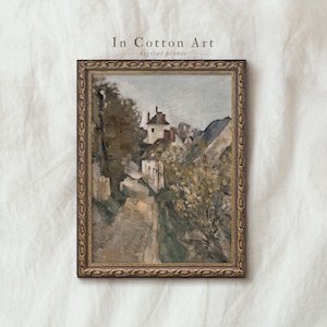 Vintage European Landscape Oil Painting PRINTABLE / Village Muted Print / Farmhouse Wall Art | P76