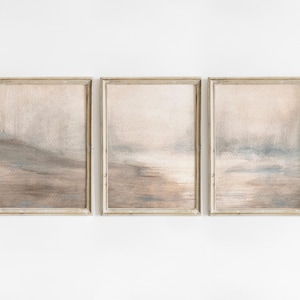 Arte neutra de 3 peças acima da cama, Arte de parede neutra calmante abstrata, Conjunto de 3 impressões para quarto, Conjunto de arte de parede suave para impressão, Impressão de casa de fazenda