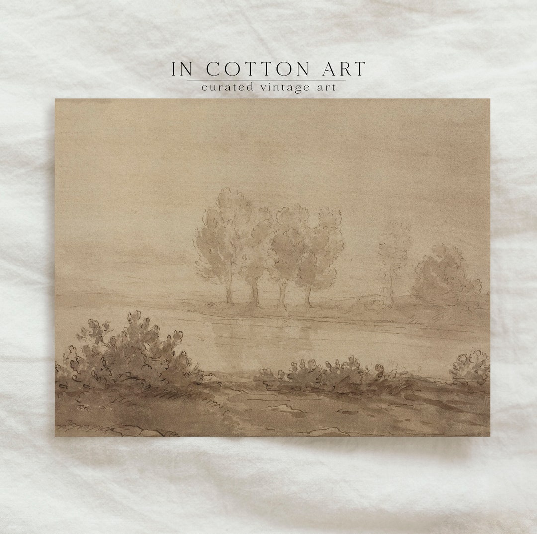 Monochromatic Brown Ink Trees PRINTABLE / Vintage Beige Landscape Wall ...