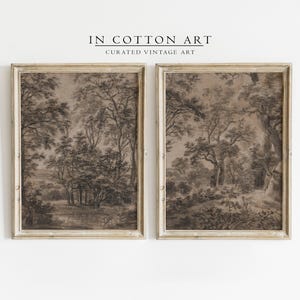 Vintage Moody Woodland Landscape SET OF 2 / Rustic Dark Art Print Download / Antique Farmhouse Painting PRINTABLE | P149