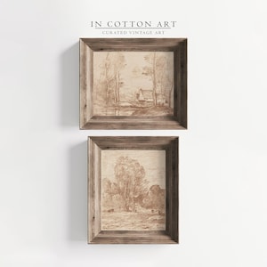 Antique Landscape Sketch Print SET / Vintage Neutral Drawings / PRINTABLE Digital Art