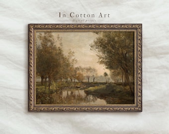 Autumn Country Landscape Oil Painting PRINTABLE / Vintage Fall Nature Art Print DIGITAL Download / Lodge Wall Decor | P245