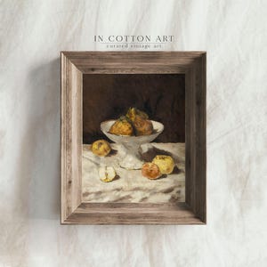 Impression de peinture à l'huile de mauvaise humeur de nature morte vintage avec des poires et des pommes/Décor d'étagères de cuisine de cottage moderne/Art fruitier rustique IMPRIMABLE | P225 image 4