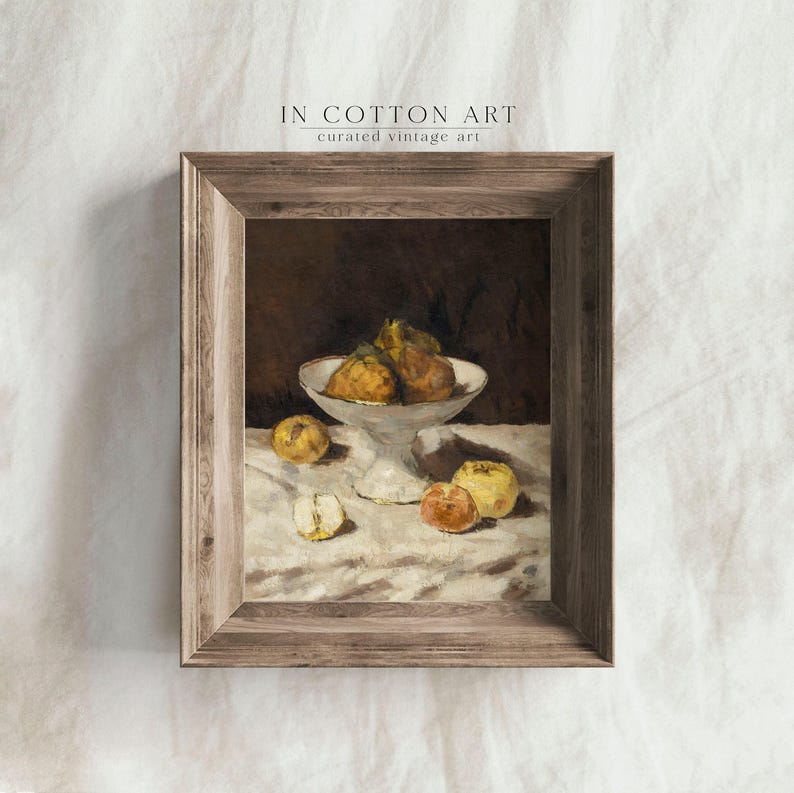 Impression de peinture à l'huile de mauvaise humeur de nature morte vintage avec des poires et des pommes/Décor d'étagères de cuisine de cottage moderne/Art fruitier rustique IMPRIMABLE | P225 image 4