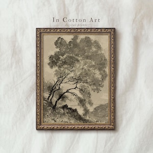 Vintage Neutral Tree Sketch / Botanical Rustic Etching / Farmhouse Drawing Digital PRINTABLE | P90
