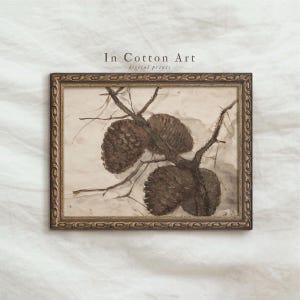 Lámina artística de piña navideña / Decoración navideña con ramas de pino / Arte mural invernal neutro / P139