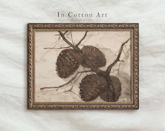 Holiday Pinecone Art Print / Pine Tree Branch Christmas Decor / Neutral Winter Wall Art | P139