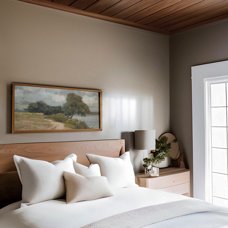Vintage Panoramic Art Print / Rustic Landscape Painting Above Bed PRINTABLE / Summer Wall Decor DIGITAL Download InCottonArt | P178 image 7