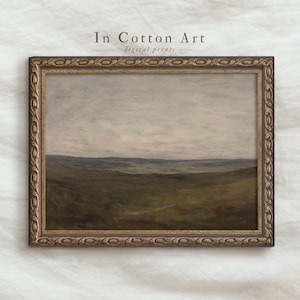 Moody Digital Landscape Art Print, Minimalist Foggy Hills Oil Painting, Neutral Tones Nature Decor, Soft Earth Tone PRINTABLE Wall Art |P284