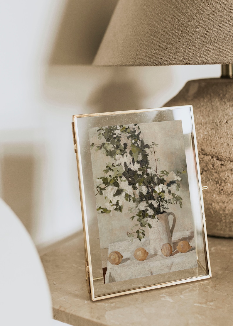 Neutral Still Life Oil Painting / White Flower Vase Art Print Etsy Canada