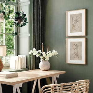 Set di 2 stampe botaniche vintage, schizzo di fiori antichi, schizzo botanico neutro, stampa di schizzo di rose, set di 2 disegni di rose, schizzo artistico immagine 6