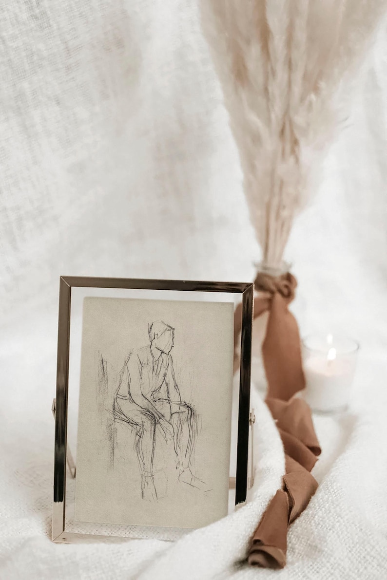 Minimalist Figure Sketch / Vintage Line Drawing PRINTABLE / Male Figure Study Art Print / Neutral Antique Wall Art Digital | D70 image 7