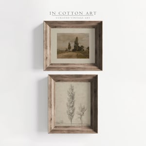 Vintage Rustic Neutral Art Print / Country Landscape Print SET / Tree Drawing DIGITAL Download | S12