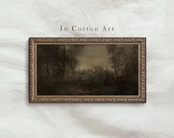 Moody Panoramic Landscape Painting PRINTABLE / Long Narrow Print Above Bed / Vintage Dark Scenery Art | P107