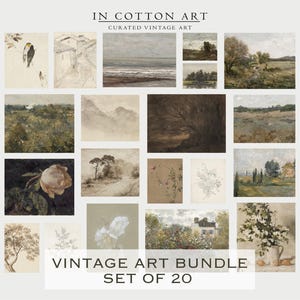 Vintage Wall Art Bundle / Neutral Sketch Art / Landscape Oil Painting SET / Botanical Spring Summer Art Print / Collection of 20 Prints | B1