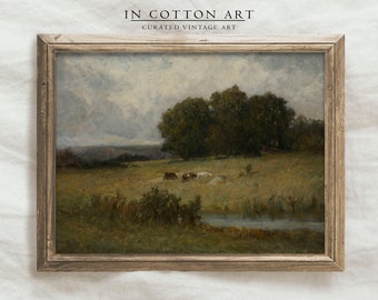 Country Oil Painting / Moody Landscape Painting PRINTABLE / Vintage Farmhouse Bedroom Decor | P72