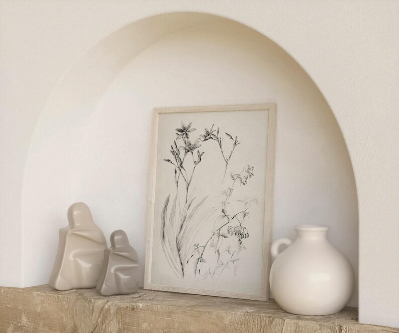 Botanical minimalist sketch print, Wildflower sketch, Vintage farm sketch, Botanical farmhouse sketch, Sketch plant minimalist, Dainty print image 6