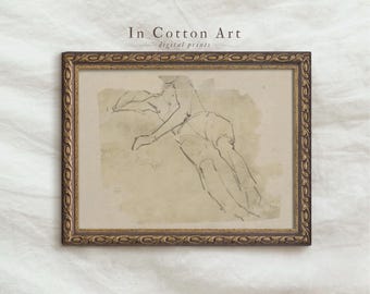 Antique Neutral Figure Sketch / Drawing Vintage Study PRINTABLE / Digital Art Print | D37