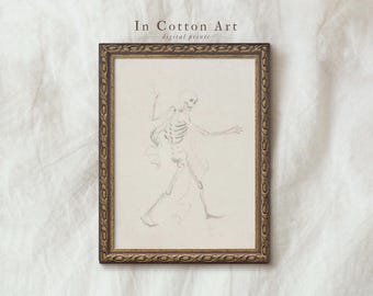 Minimalist Halloween Skull Prints / Vintage Halloween Skeleton Print / Spooky Art Printable | D3