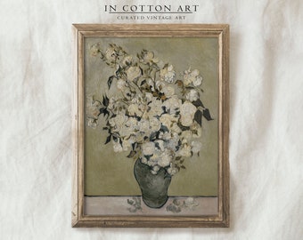 Neutral Still Life Roses Painting PRINTABLE / White Flower Vase / Vintage Farmhouse Art Print | P87