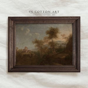 Vintage boomlandschapsschilderkunst / rustieke herfstkunstwerken / antiek huisdecor AFDRUKBAAR / warm getinte noodlijdende schilderij | P193 afbeelding 4
