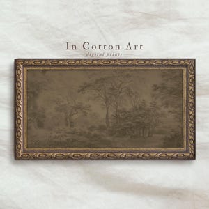 Antique Moody Dark Woodland Art Print / Vintage Modern Abstract Forest Painting / Panoramic Rustic Landscape Wall Art Above Bed | P150